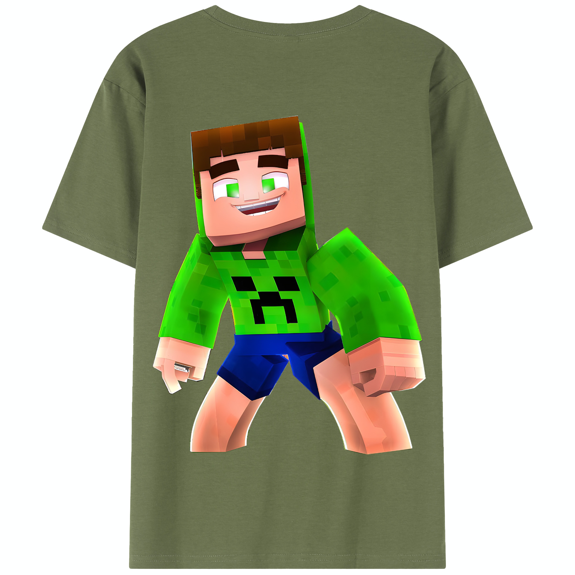 （画像用） マインクラフト ブロックの世界 Minecraft MC Block world 綿100％半袖Tシャツ（背面プリント）